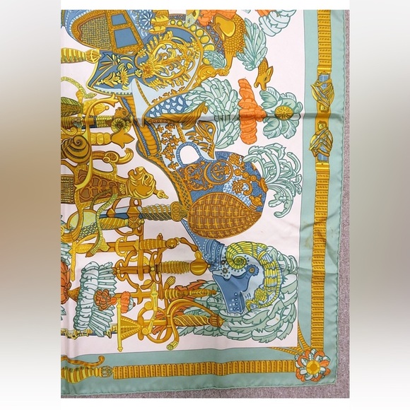 Hermes Silk Scarf with Orange and Blue Accents - Picture 6 of 12